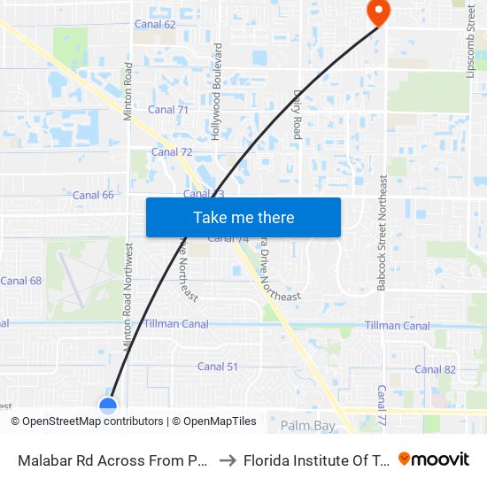 Malabar Rd Across From Palm Bay West to Florida Institute Of Technology map