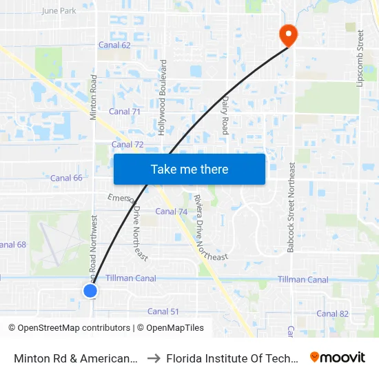Minton Rd & Americana Blvd to Florida Institute Of Technology map