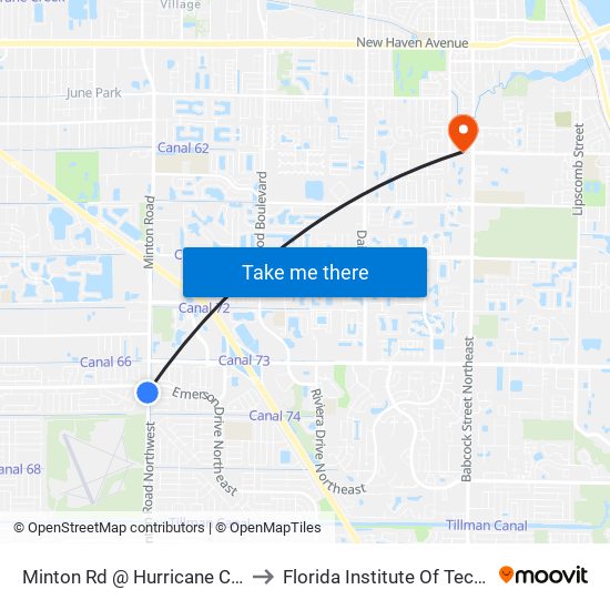 Minton Rd @ Hurricane Car Wash to Florida Institute Of Technology map