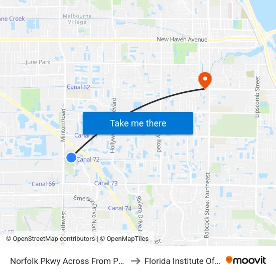 Norfolk Pkwy Across From Promise In Brevard to Florida Institute Of Technology map