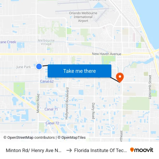 Minton Rd/ Henry Ave NW Corner to Florida Institute Of Technology map