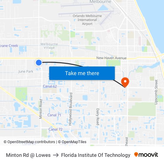 Minton Rd @ Lowes to Florida Institute Of Technology map