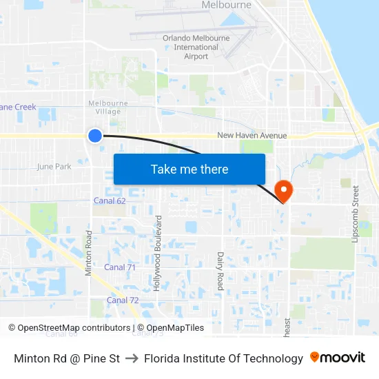Minton Rd @ Pine St to Florida Institute Of Technology map