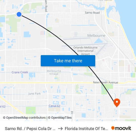 Sarno Rd. / Pepsi Cola Dr SE Corner to Florida Institute Of Technology map