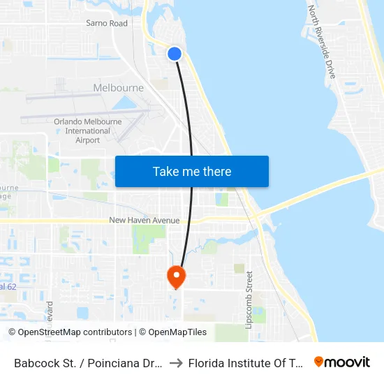 Babcock St. / Poinciana Dr NW Corner to Florida Institute Of Technology map