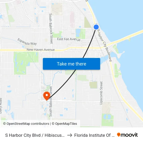 S Harbor City Blvd / Hibiscus Blvd NW Corner to Florida Institute Of Technology map