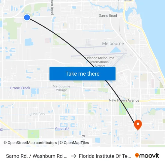 Sarno Rd. / Washburn Rd SE Corner to Florida Institute Of Technology map
