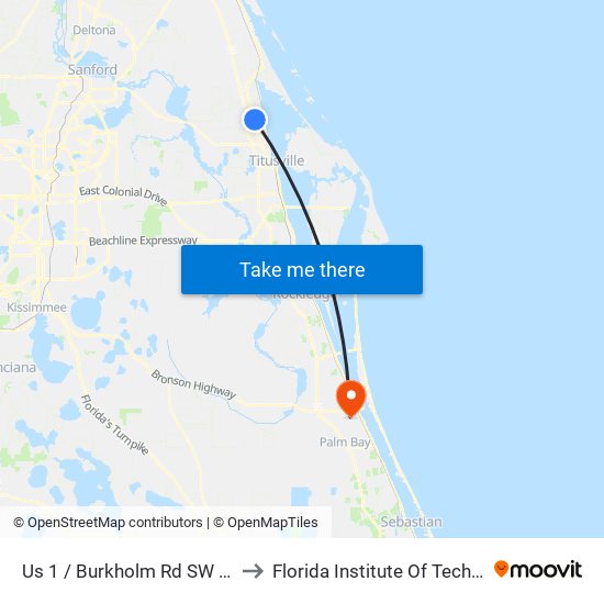 Us 1 / Burkholm Rd SW Corner to Florida Institute Of Technology map