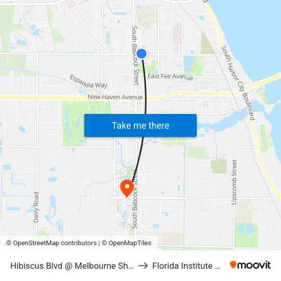 Hibiscus Blvd @ Melbourne Shopping Ctr South End to Florida Institute Of Technology map