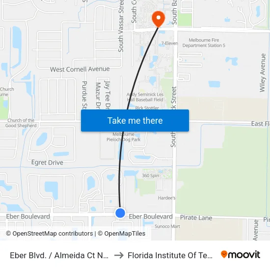 Eber Blvd. / Almeida Ct NW Corner to Florida Institute Of Technology map