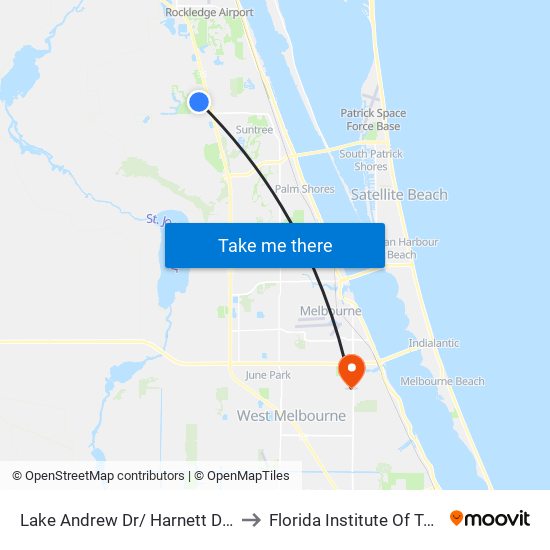 Lake Andrew Dr/ Harnett Dr SE Corner to Florida Institute Of Technology map