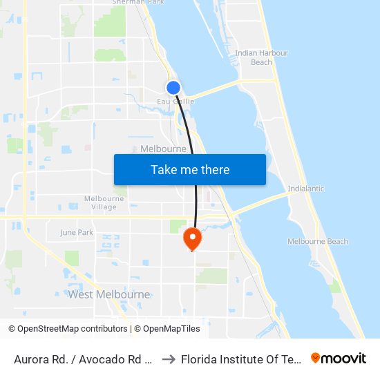 Aurora Rd. / Avocado Rd NE Corner to Florida Institute Of Technology map