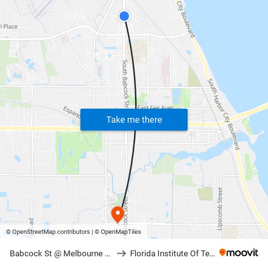 Babcock St @ Melbourne Police Dept to Florida Institute Of Technology map