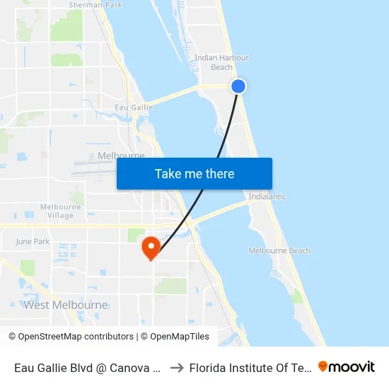 Eau Gallie Blvd @ Canova Beach Park to Florida Institute Of Technology map