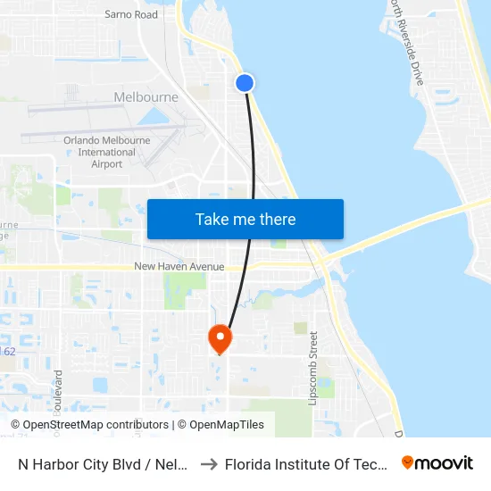 N Harbor City Blvd / Nelson Ave to Florida Institute Of Technology map