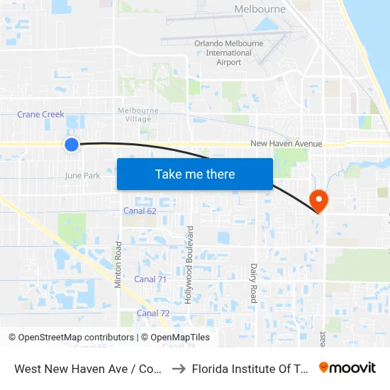 West New Haven Ave / Commodore St to Florida Institute Of Technology map