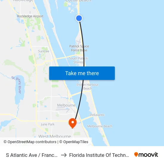 S Atlantic Ave / Francis St to Florida Institute Of Technology map