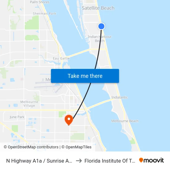N Highway A1a / Sunrise Ave SE Corner to Florida Institute Of Technology map