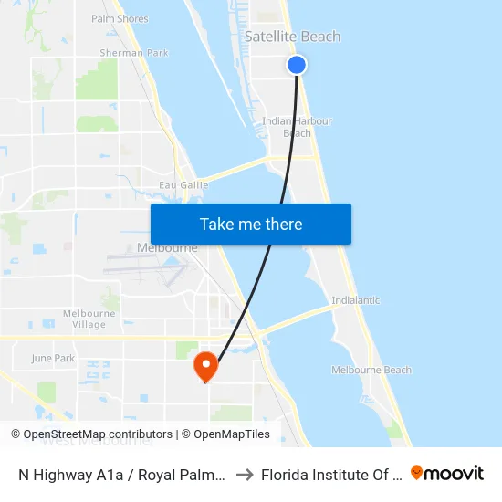 N Highway A1a / Royal Palms Blvd NE Corner to Florida Institute Of Technology map