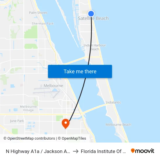 N Highway A1a / Jackson Ave NW Corner to Florida Institute Of Technology map
