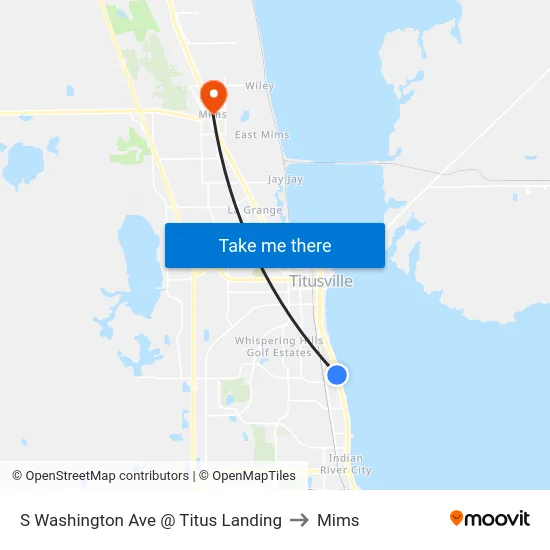 S Washington Ave @ Titus Landing to Mims map