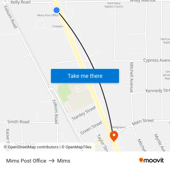 Mims Post Office to Mims map