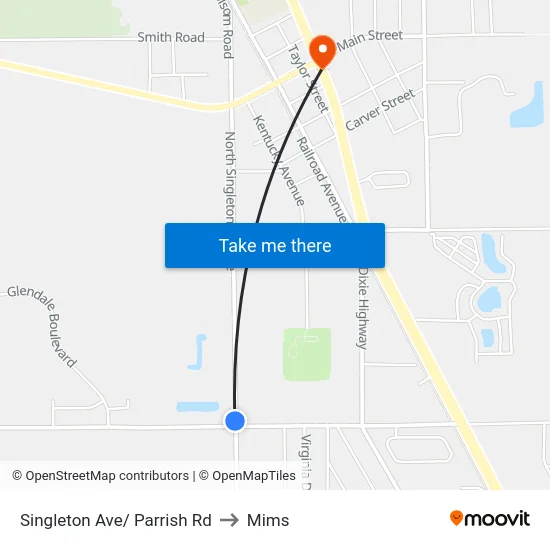 Singleton Ave/ Parrish Rd to Mims map