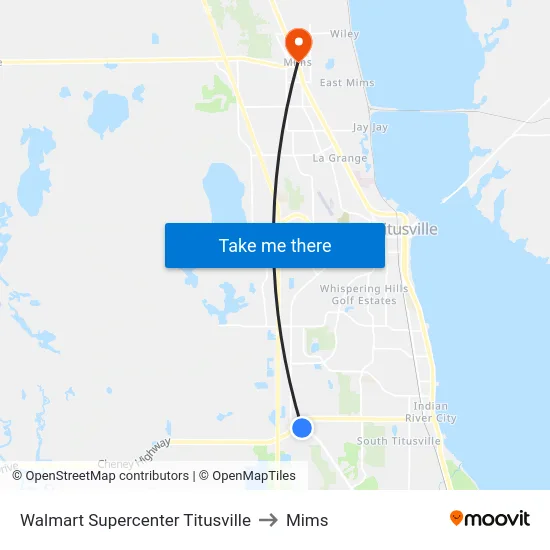 Walmart Supercenter Titusville to Mims map