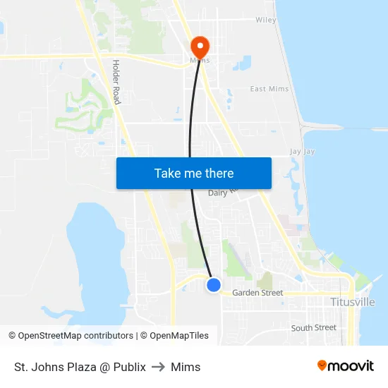 St. Johns Plaza @ Publix to Mims map