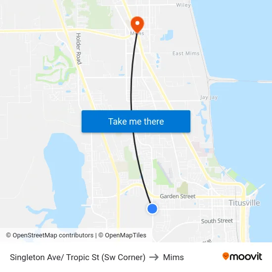 Singleton Ave/ Tropic St (Sw Corner) to Mims map
