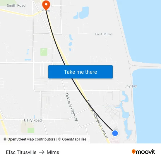 Efsc Titusville to Mims map