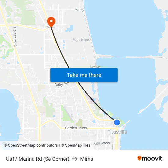 Us1/ Marina Rd (Se Corner) to Mims map