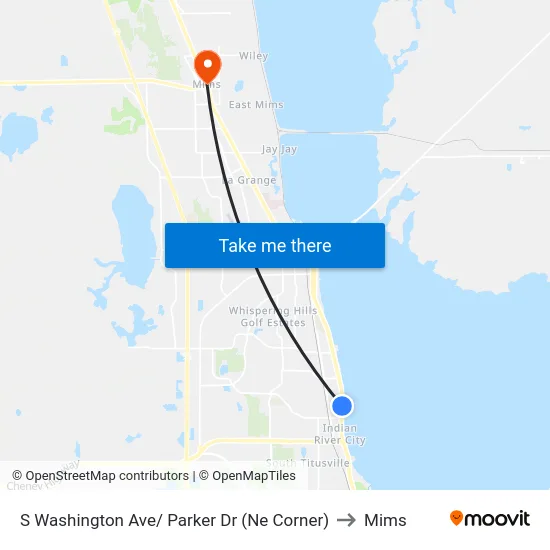 S Washington Ave/ Parker Dr (Ne Corner) to Mims map