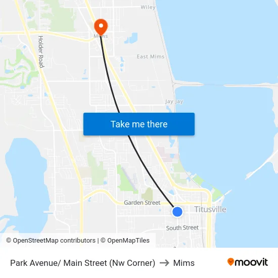 Park Avenue/ Main Street (Nw Corner) to Mims map