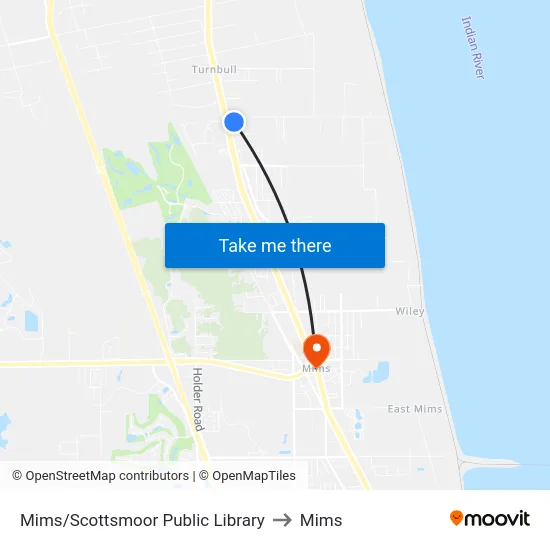 Mims/Scottsmoor Public Library to Mims map