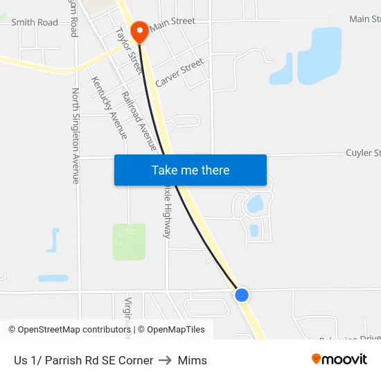 Us 1/ Parrish Rd SE Corner to Mims map