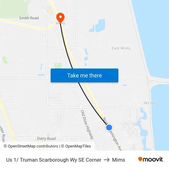 Us 1/ Truman Scarborough Wy SE Corner to Mims map