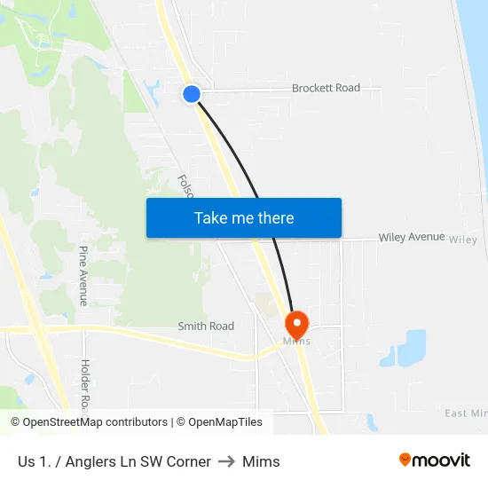 Us 1. / Anglers Ln SW Corner to Mims map