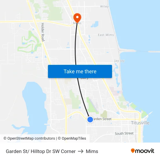 Garden St/ Hilltop Dr SW Corner to Mims map