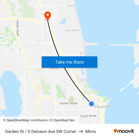 Garden St / S Deloeon Ave SW Corner to Mims map