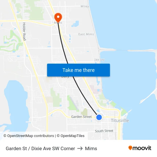 Garden St / Dixie Ave SW Corner to Mims map