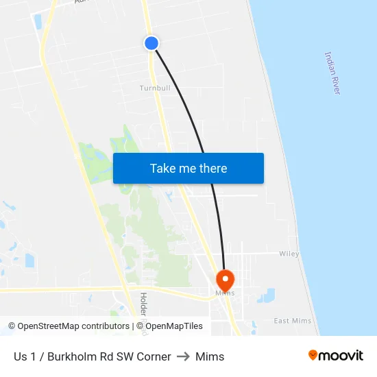 Us 1 / Burkholm Rd SW Corner to Mims map