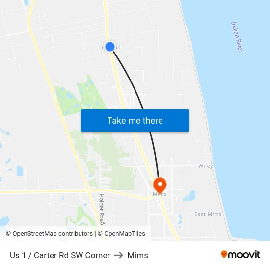 Us 1 / Carter Rd SW Corner to Mims map