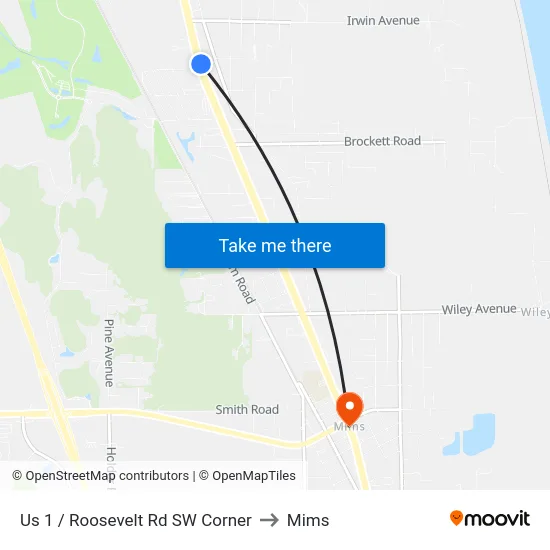 Us 1 / Roosevelt Rd SW Corner to Mims map