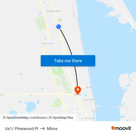 Us1/ Pinewood Pl to Mims map