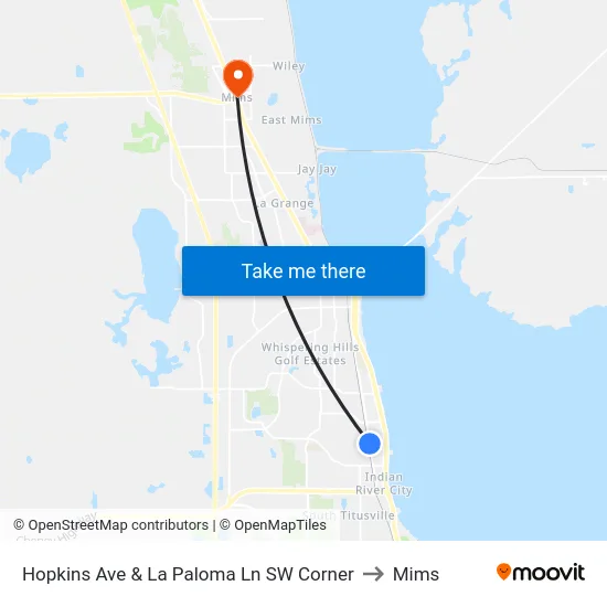 Hopkins Ave & La Paloma Ln SW Corner to Mims map