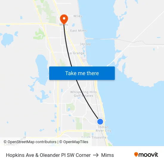 Hopkins Ave & Oleander Pl SW Corner to Mims map