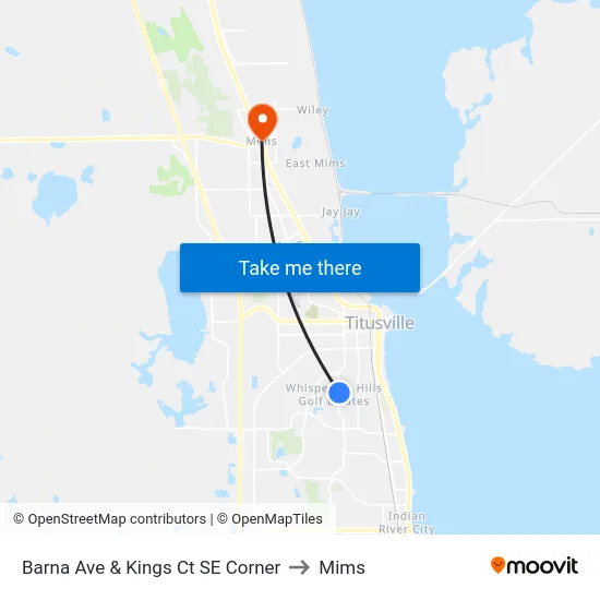 Barna Ave & Kings Ct SE Corner to Mims map