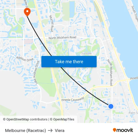 Melbourne (Racetrac) to Viera map