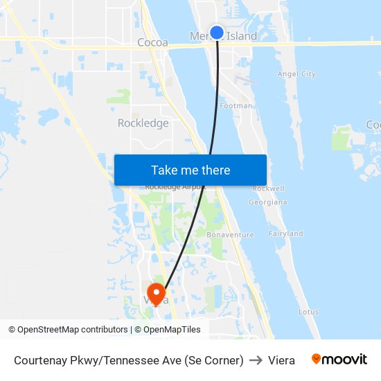 Courtenay Pkwy/Tennessee Ave (Se Corner) to Viera map